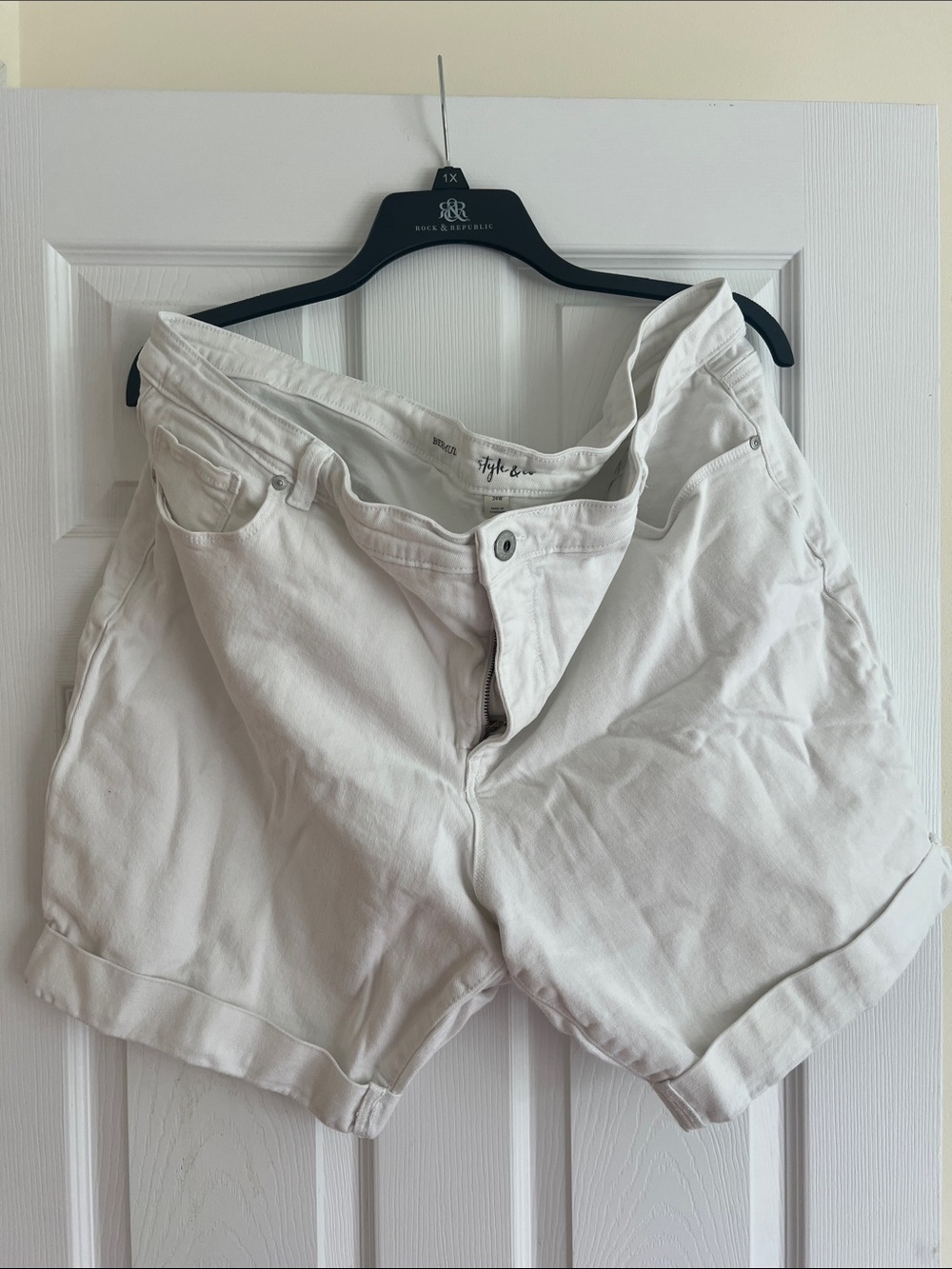 Style & Co. White Denim Rolled-Hem Bermuda Jean Shorts